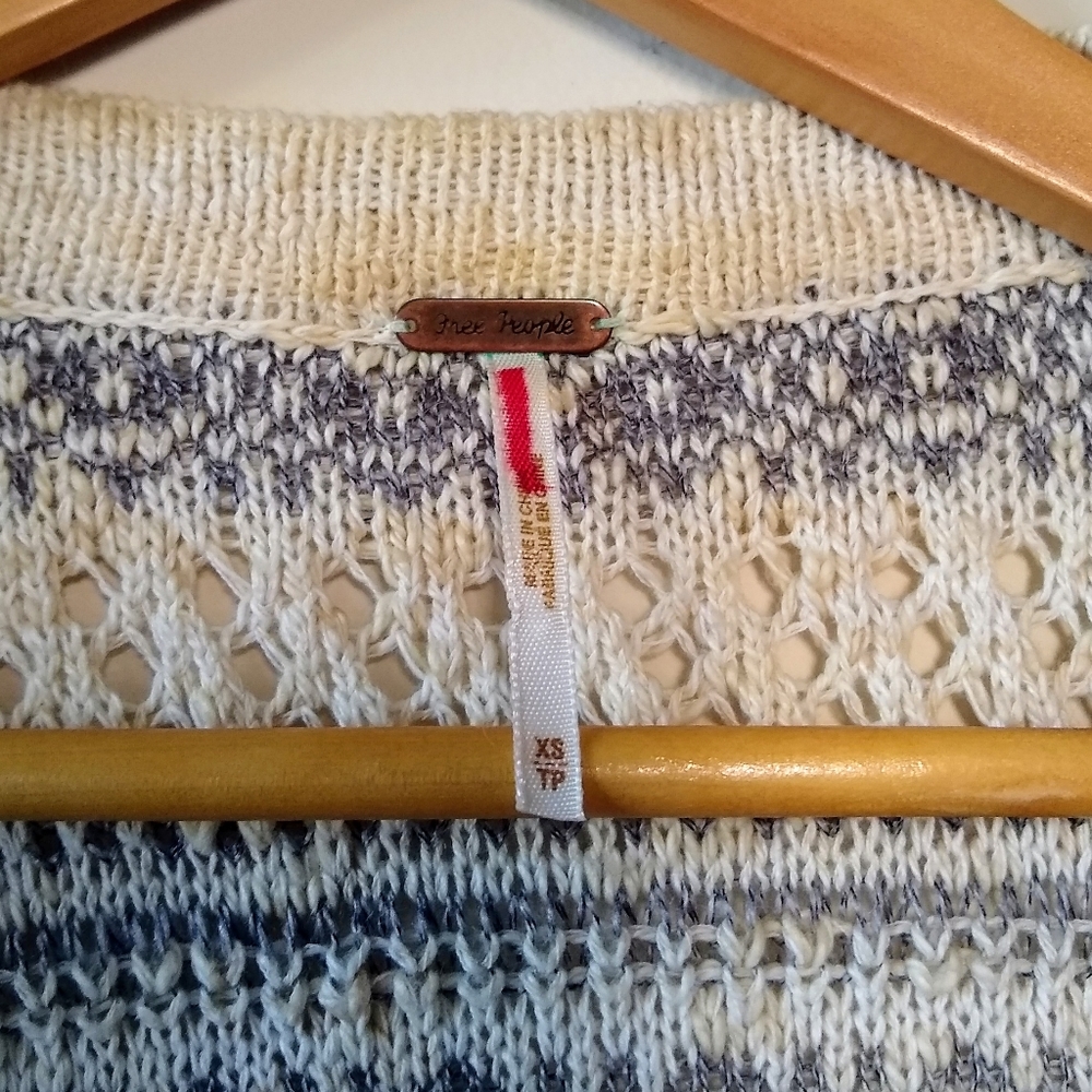 FREE PEOPLE cream blue stripe Grandpa cardigan - Picture 3 of 7